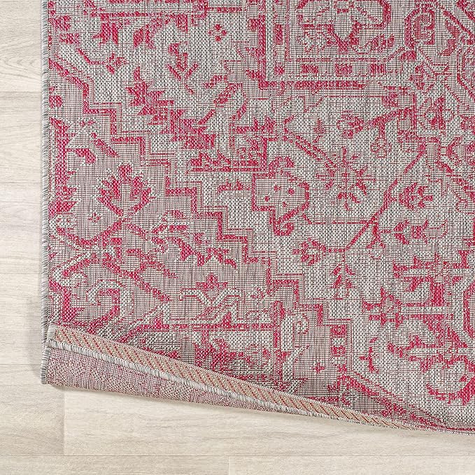 JONATHAN Y Boho Medallion Indoor Outdoor Area Rug 9X12 Light Gray/Fuchsia - Image 5