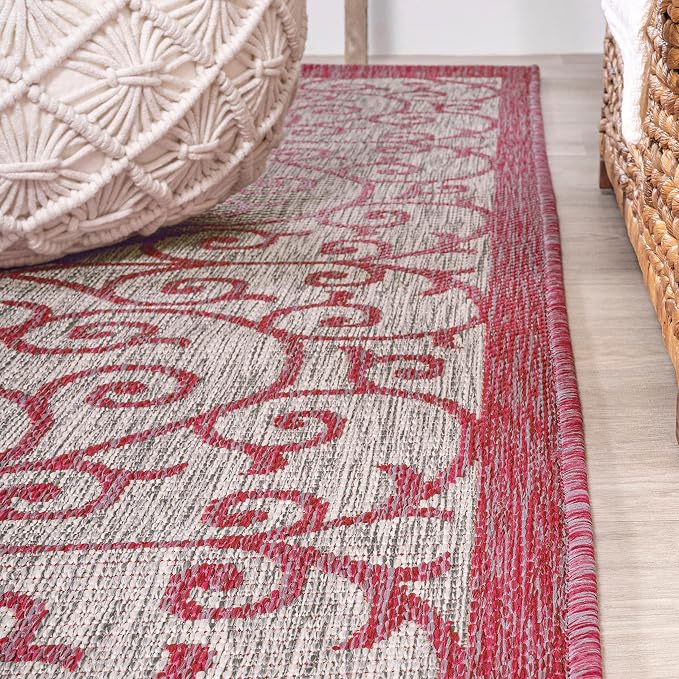 JONATHAN Y Vintage Filigree Indoor Outdoor Area Rug 3X5 Light Gray/Fuchsia - Image 7