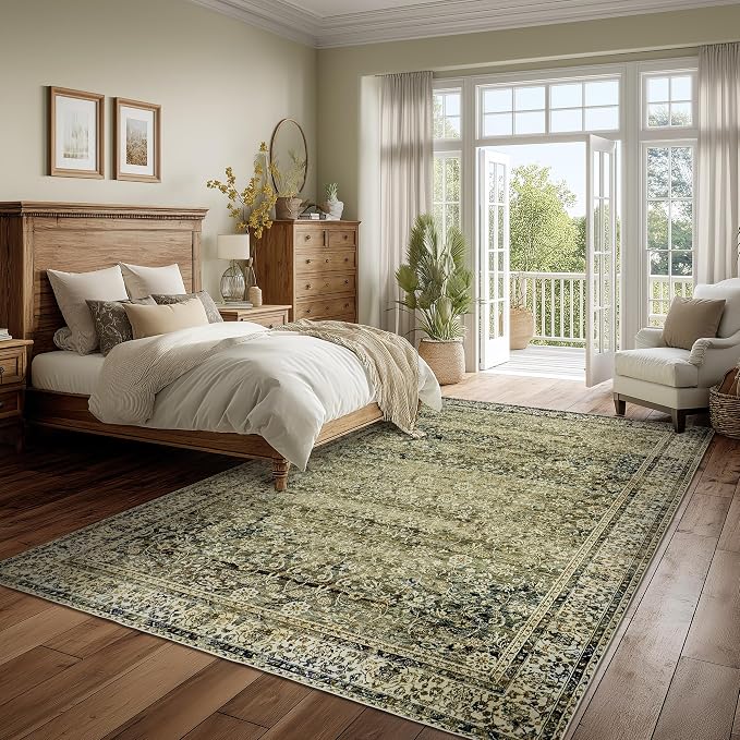 Olive and Tan Area Rugs Washable Rug - Image 8