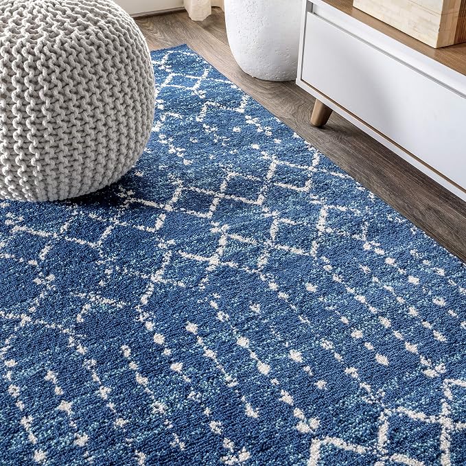 JONATHAN Y Boho Vintage Diamond Blue/White Runner Rug 2X10 ft, Moroccan Hype - Image 4