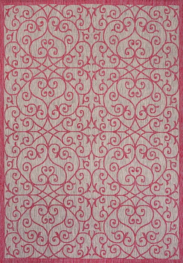 JONATHAN Y Vintage Filigree Indoor Outdoor Area Rug 9X12 Light Gray/Fuchsia - Image 9