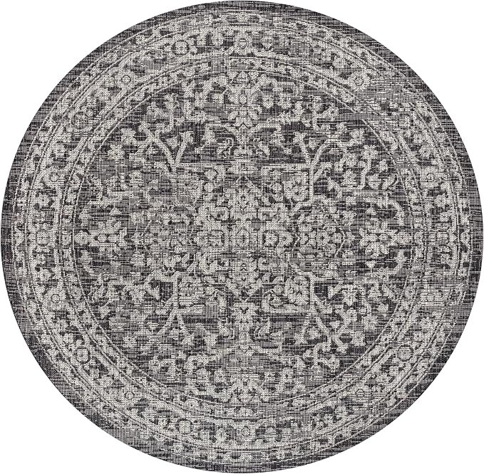 JONATHAN Y Boho Medallion Indoor Outdoor Round Area Rug 9 Ft Black/Gray - Image 9