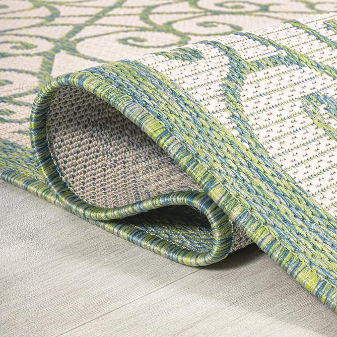 JONATHAN Y Vintage Filigree Indoor Outdoor Area Rug 9X12 Cream/Green, Madrid - Image 6