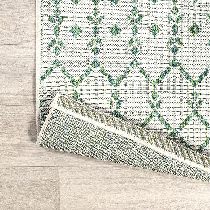 JONATHAN Y Moroccan Geometric Indoor Outdoor Runner Rug 2X10 Green/Ivory - Image 5