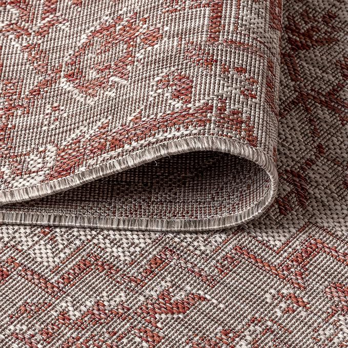 JONATHAN Y Boho Medallion Indoor Outdoor Round Area Rug 9 Ft Red/Taupe - Image 4