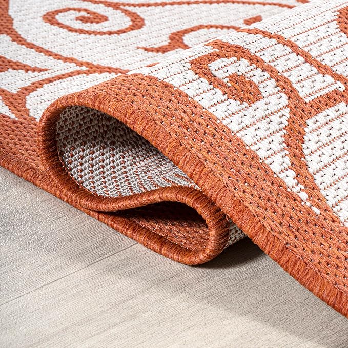 JONATHAN Y Vintage Filigree Indoor Outdoor Area Rug 5X8 Cream/Orange, Madrid - Image 5