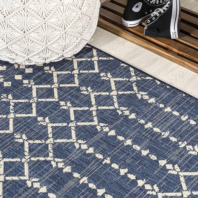 JONATHAN Y Moroccan Geometric Indoor Outdoor Runner Rug 2X10 Navy/Beige - Image 3