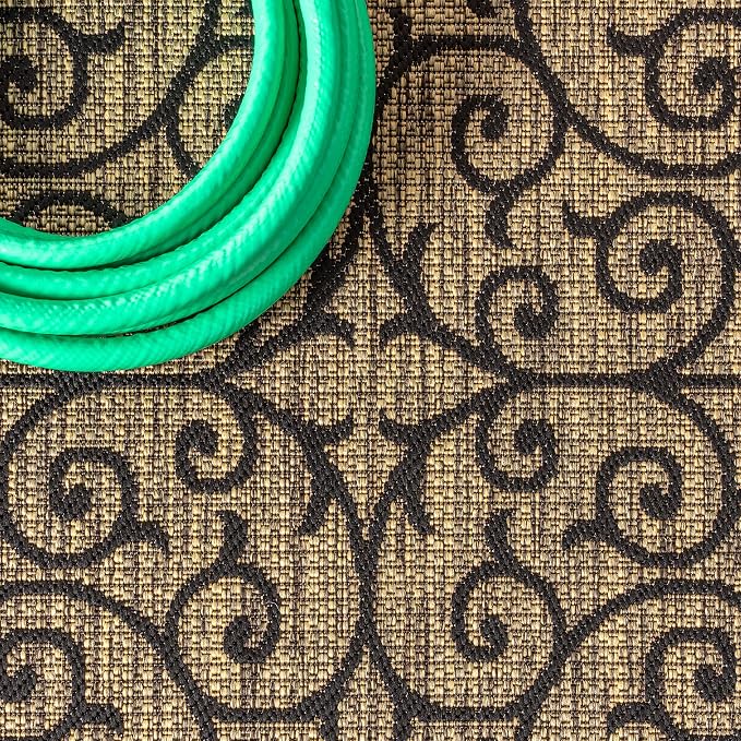 JONATHAN Y Vintage Filigree Indoor Outdoor Square Area Rug 4X4 Black/Khaki - Image 3