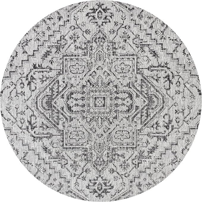 JONATHAN Y Boho Medallion Indoor Outdoor Round Area Rug 6 Ft Black/Gray - Image 9