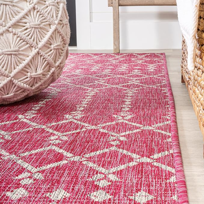 JONATHAN Y Moroccan Geometric Indoor Outdoor Area Rug 5X8 Fuchsia/Light Gray - Image 8