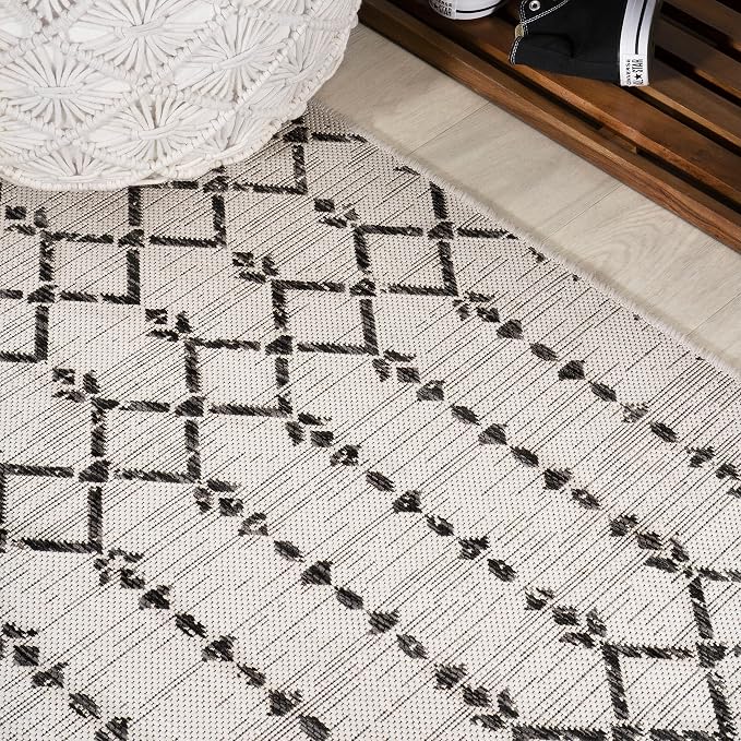 JONATHAN Y Moroccan Geometric Indoor Outdoor Square Area Rug 3X3 Cream/Black - Image 6