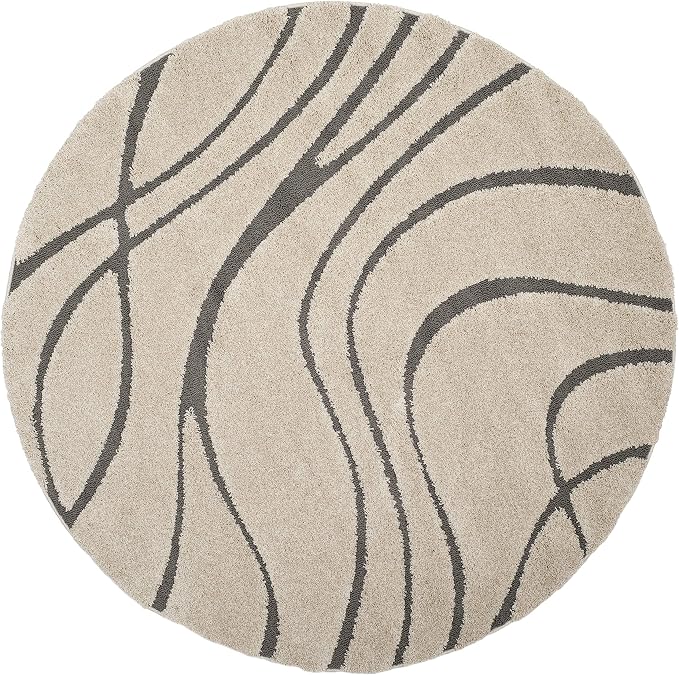 SAFAVIEH Florida Shag Collection 9' Round Cream/Grey SG471 Abstract Wave - Image 3