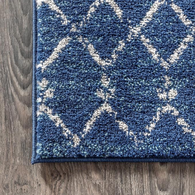 JONATHAN Y Boho Vintage Diamond Blue/White Runner Rug 2X8 ft, Moroccan Hype - Image 4