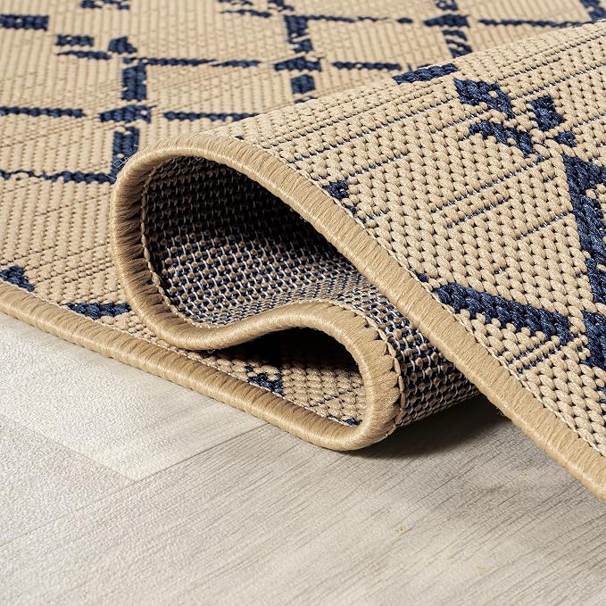 JONATHAN Y Moroccan Geometric Indoor Outdoor Round Area Rug 9 Ft Beige/Navy - Image 3