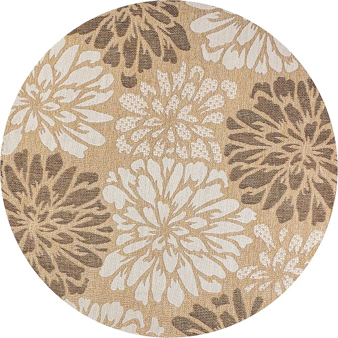 JONATHAN Y Floral Textured Weave Indoor Outdoor Round Area Rug 6 Ft Brown/Cream - Image 8