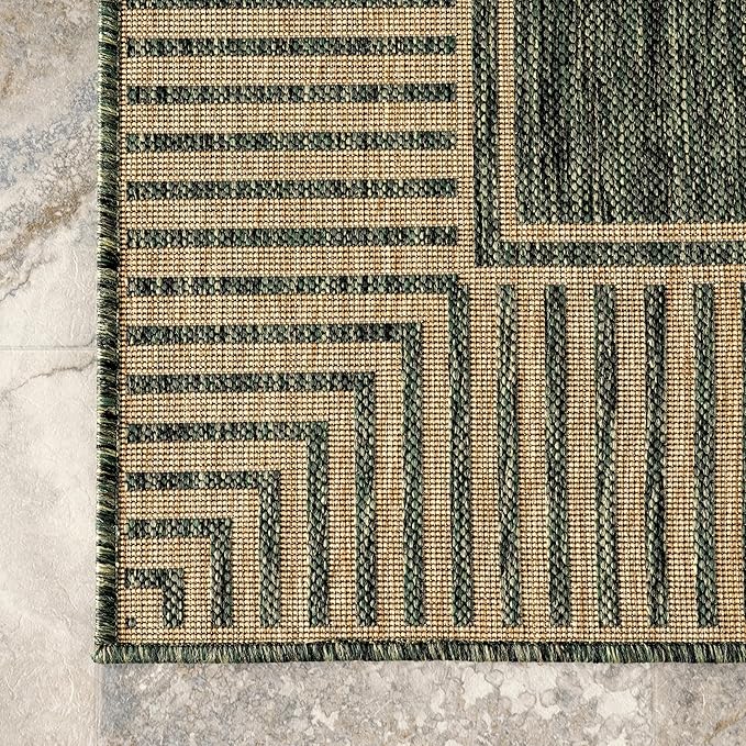 Nuloom Asha Green/Brown, Striped Border, Soft and Cozy, High Traffic, Easy Clean - Image 4