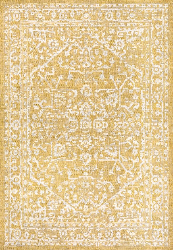 JONATHAN Y Boho Medallion Indoor Outdoor Area Rug 8X10 Yellow/Cream, Malta - Image 9