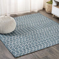 JONATHAN Y Moroccan Geometric Indoor Outdoor Square Area Rug 3X3 Teal/Gray by JONATHANY