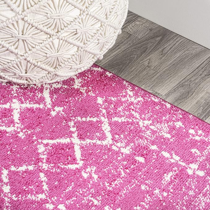 JONATHAN Y Boho Vintage Diamond Fuchsia/Ivory Indoor Area Rug 5X8 ft, Moroccan - Image 4