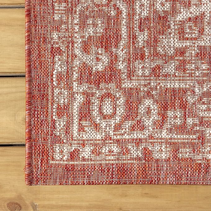 JONATHAN Y Boho Medallion Indoor Outdoor Round Area Rug 4 Ft Red/Taupe - Image 7