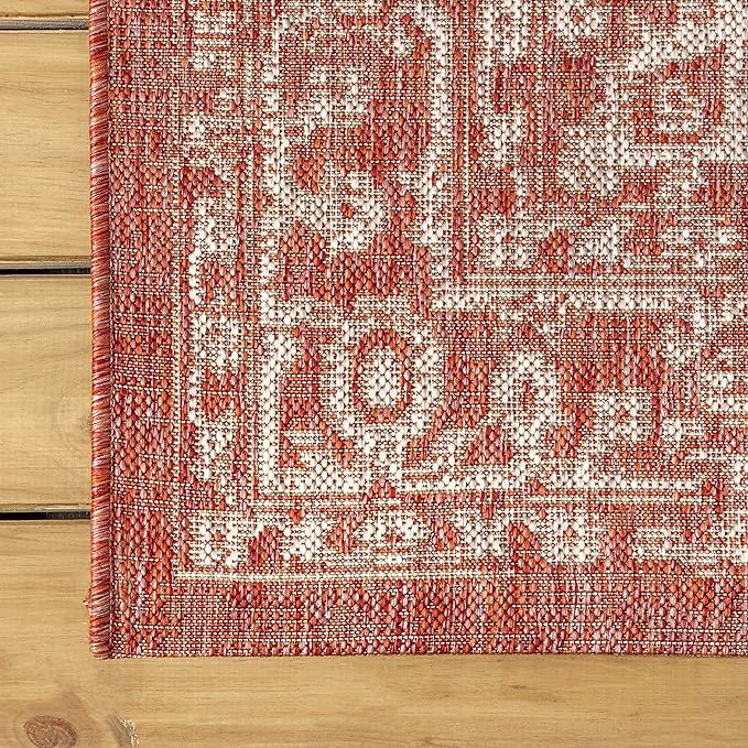 JONATHAN Y Boho Medallion Indoor Outdoor Area Rug 4X6 Red/Taupe, Malta Textured - Image 5