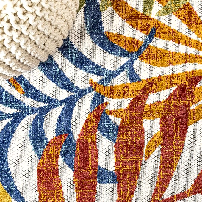JONATHAN Y Tropics Palm Leaves Indoor Outdoor Square Area Rug 6X6 Cream/Orange - Image 3