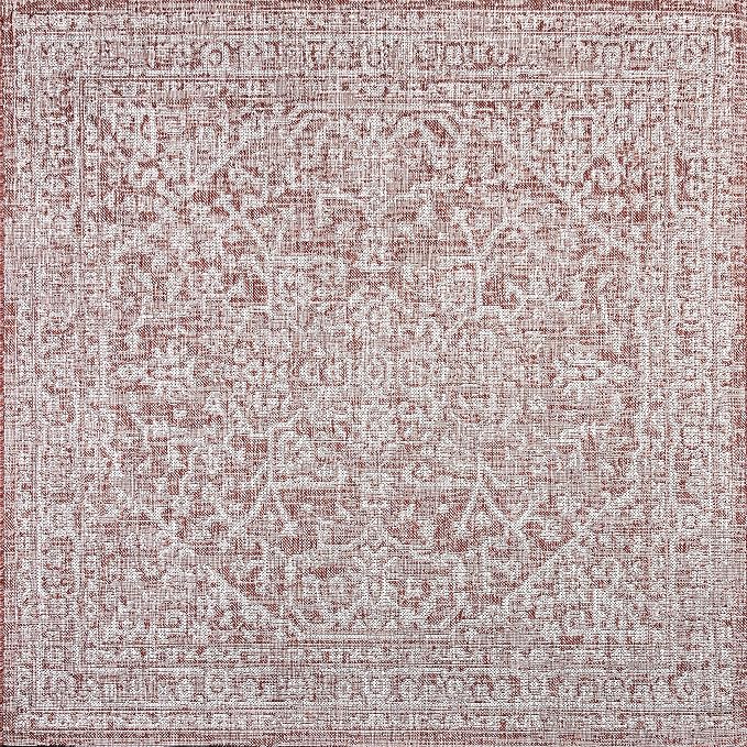 JONATHAN Y Boho Medallion Indoor Outdoor Square Area Rug 6X6 Red/Taupe - Image 8
