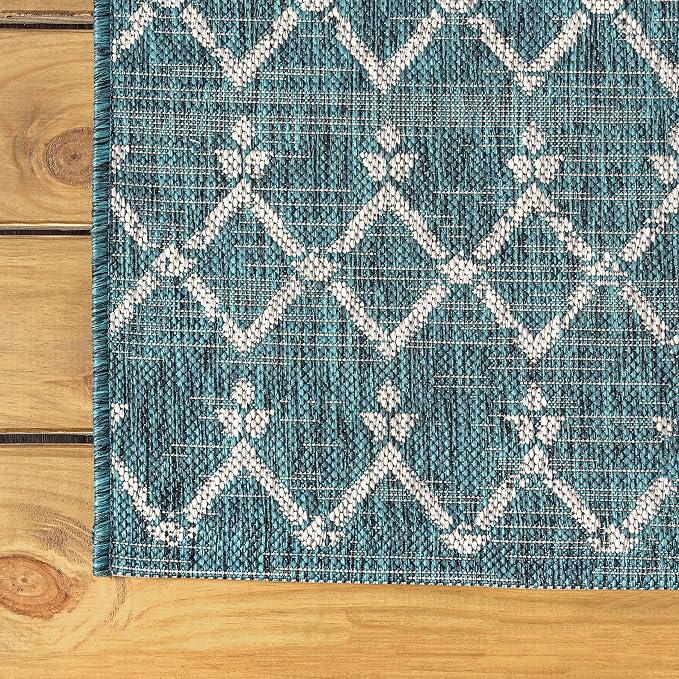 JONATHAN Y Moroccan Geometric Indoor Outdoor Round Area Rug 6 Ft Teal/Gray - Image 7
