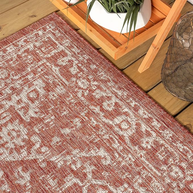 JONATHAN Y Boho Medallion Indoor Outdoor Round Area Rug 3 Ft Red/Taupe - Image 7