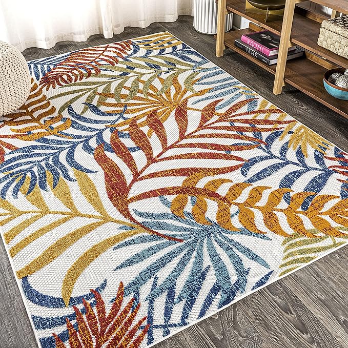 JONATHAN Y Tropics Palm Leaves Indoor Outdoor Area Rug 3X5 Cream/Orange - Image 5