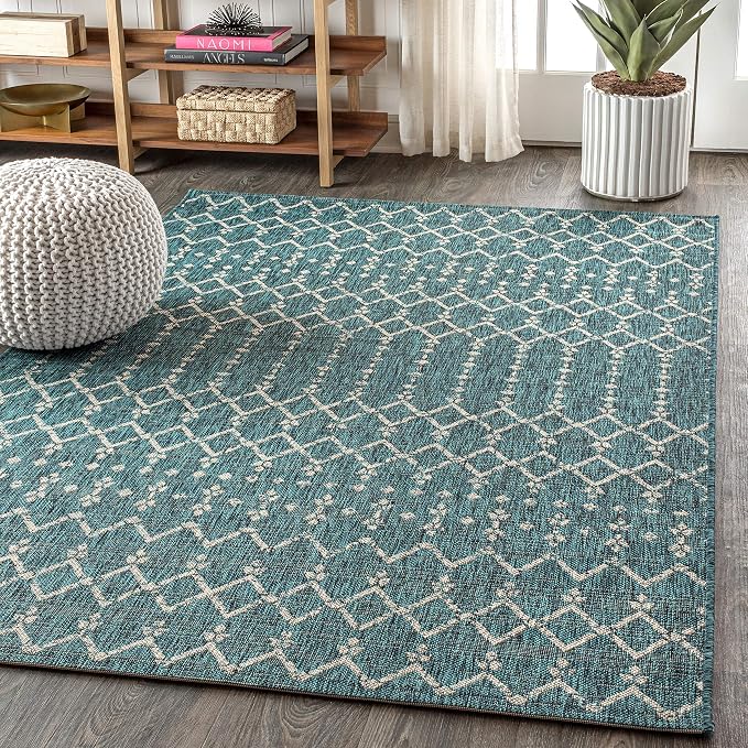 JONATHAN Y Moroccan Geometric Indoor Outdoor Area Rug 10X14 Teal/Gray, Ourika - Image 4