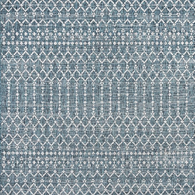 JONATHAN Y Moroccan Geometric Indoor Outdoor Square Area Rug 6X6 Teal/Gray - Image 8