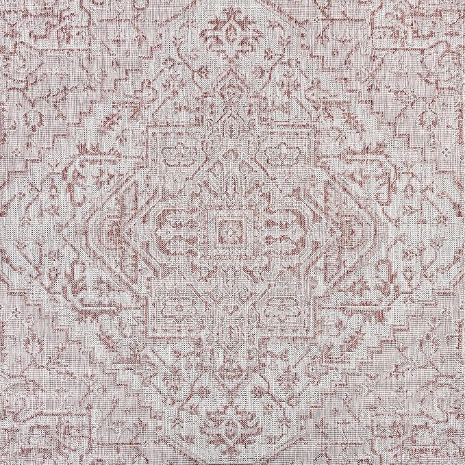 JONATHAN Y Boho Medallion Indoor Outdoor Square Area Rug 8X8 Red/Taupe - Image 8